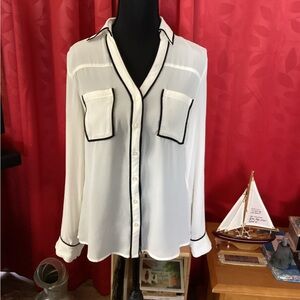 Express White Blouse with Black Trim